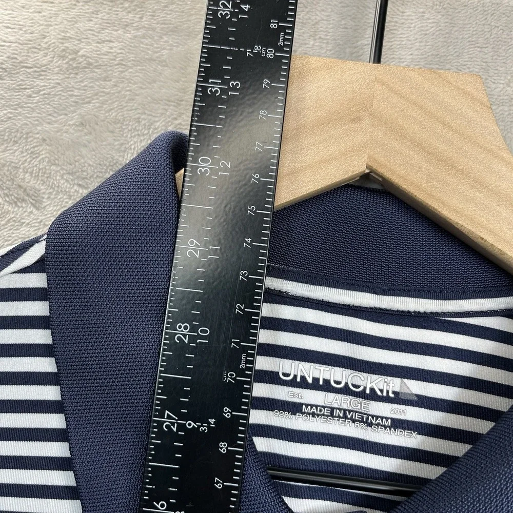 Untuckit Shirt Mens L Polo Blue White Striped Golf Performance Short Sleeve